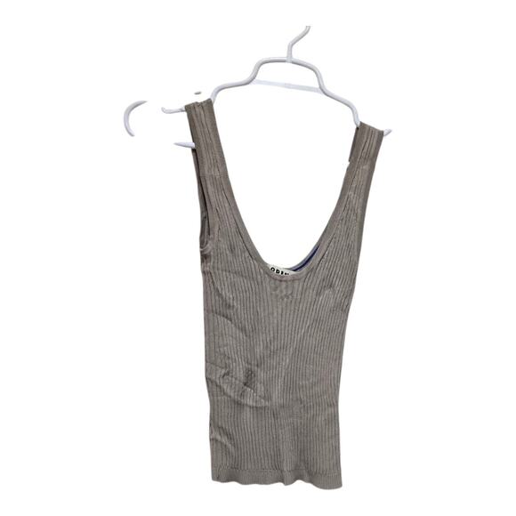 Boden XS Ribbed Scoop Neck Tank Top Beige Taupe Knit Stretch Minimalist Y2K - Picture 1 of 9